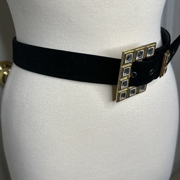 Anne Klein for Calderon Vintage Leather Velvet Belt with Crystal Buckle SzM - Picture 4 of 11
